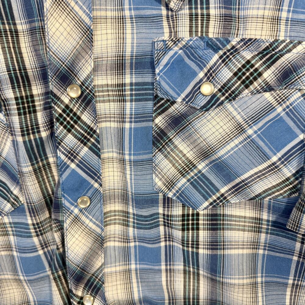 Vintage Wrangler Western Snap Shirt L Plaid Pearl Snap Cowboy USA Style - Picture 8 of 9